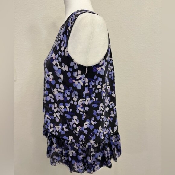 Kate Spade Purple and Black Ruffled Floral Sleeveless Blouse - Picture 3 of 6